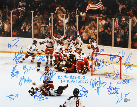 1980 USA Hockey 19 Sigs Craig, Eruzione, Broten Signed 16x20 Photo BAS Witnessed