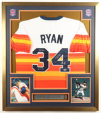 Nolan Ryan Signed Framed Jersey with Hall of Fame Pin & Patch 3xInscribed (PSA)