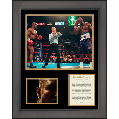 Framed Evander Holyfield vs Mike Tyson 2 Infamous Ear Bite Boxing 12"x15" Photo