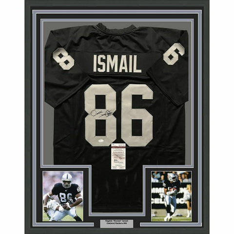 FRAMED Autographed/Signed RAGHIB ROCKET ISMAIL 33x42 Oakland Jersey JSA COA Auto