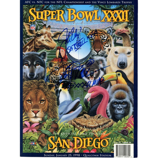 John Elway Terrell Davis Autographed Denver Broncos SB 32 Magazine Beckett 47669