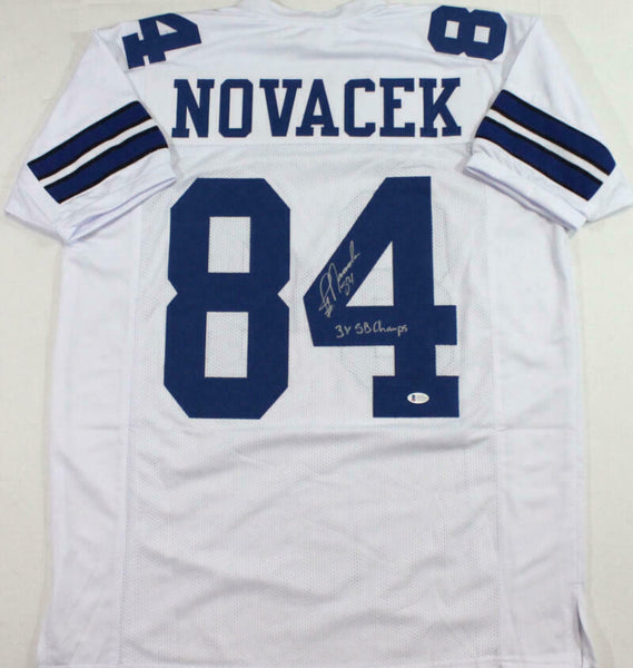 Jay Novacek Autographed White Pro Style Jersey w/ Insc- Beckett W Auth *4