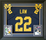 Michigan Ty Law "Go Blue" Signed Navy Blue Pro Style Framed Jersey BAS Witnessed