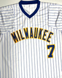 Brewers DALE SVEUM Signed Custom Replica PINSTRIPE Milwaukee Jersey AUTO - BAS