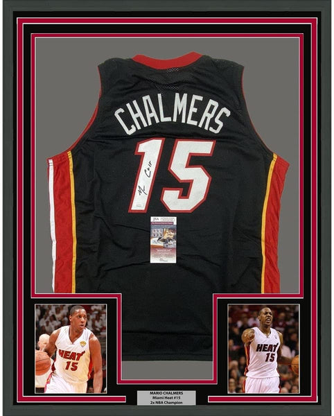 FRAMED Autographed/Signed MARIO CHALMERS 35x39 Black Jersey JSA COA