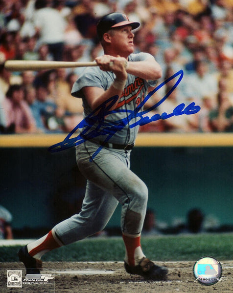 Boog Powell Signed Orioles Grey Jersey Batting 8x10 Photo - (SCHWARTZ COA)