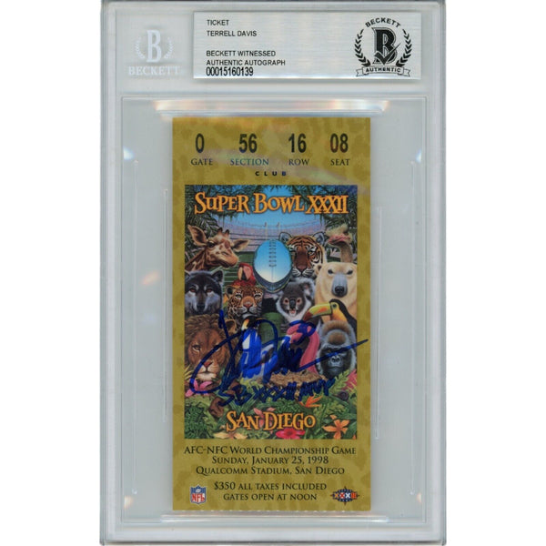 Terrell Davis Autographed Denver Broncos SB XXXII Ticket Stub Beckett 47602