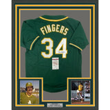 Framed Autographed/Signed Rollie Fingers 35x39 Oakland Green Jersey JSA COA