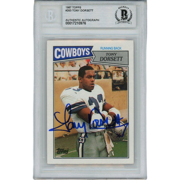 Tony Dorsett Autographed 1987 Topps 263 Slabbed Trading Card Beckett 45915
