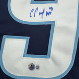 Framed Autographed/Signed Cole Perfetti 35x39 Winnipeg Blue Jersey BAS COA