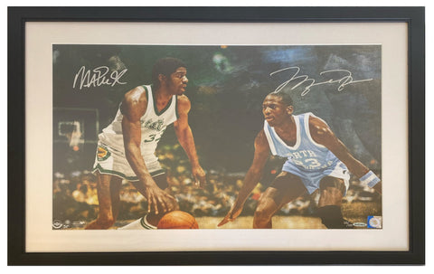 Michael Jordan / Magic Johnson Autographed 16" x 24" Framed Photo UDA LE 33/100