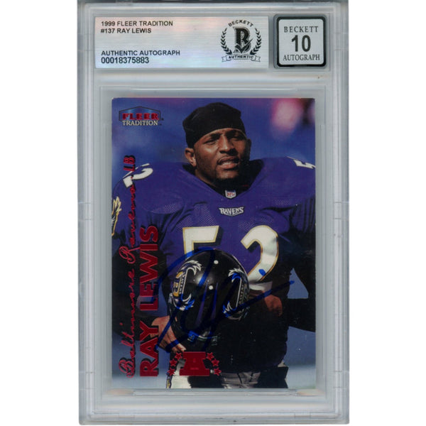 Ray Lewis Autographed 1999 Fleer Tradition #137 Trading Card Beckett 52967