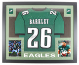 Saquon Barkley Signed Philadelphia Eagles 35x43 Framed Jersey (Beckett) #1 R.B.