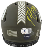 Rams Marshall Faulk Signed STS Speed Mini Helmet w/ Yellow Sig w/ Case BAS Wit
