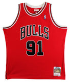 Bulls Dennis Rodman Signed Red Mitchell & Ness HWC Swingman Jersey BAS Witnessed