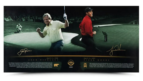 Tiger Woods / Jack Nicklaus Autographed "Masterful" 36" x 18" Photograph UDA