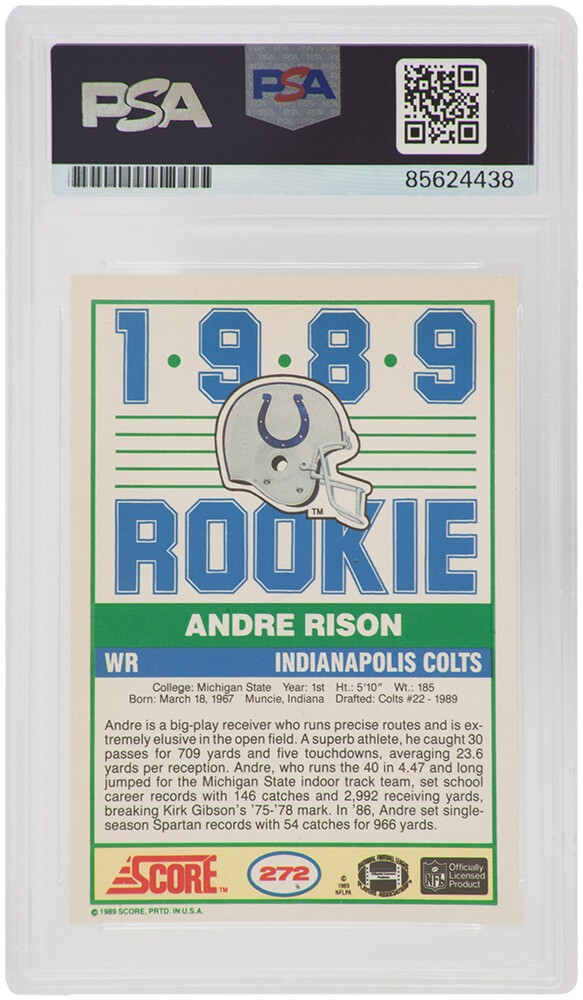 Andre Rison Signed Colts 1989 Score Rookie Football Trading Card #272 ...