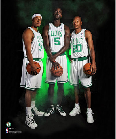 Kevin Garnett, Paul Pierce and Ray Allen Boston Celtics White Jersey 20x24 Photo