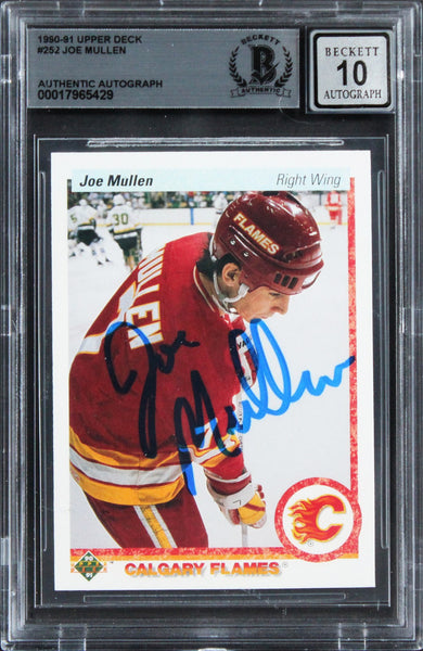 Flames Joe Mullen Signed 1990 Upper Deck #252 Card Auto Graded 10! BAS Slabbed