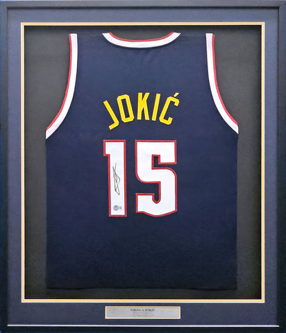 DENVER NUGGETS NIKOLA JOKIC AUTOGRAPHED FRAMED BLUE JERSEY BECKETT BAS QR 218626