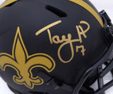 TAYSOM HILL AUTOGRAPHED SAINTS BLACK ECLIPSE SPEED MINI HELMET BECKETT 177444