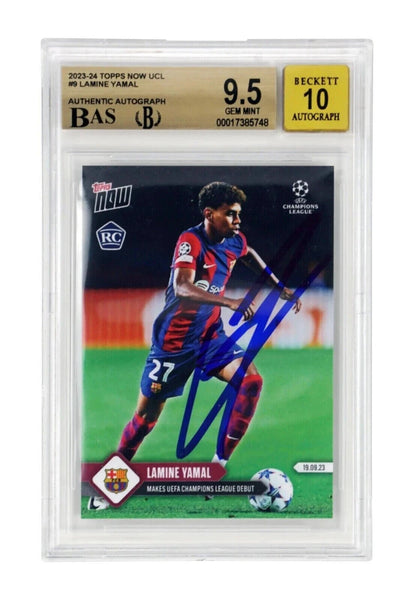 Lamine Yamal Signed 2023-24 Topps Now UCL #9 Rookie Card - BGS 9.5 AUTO 10