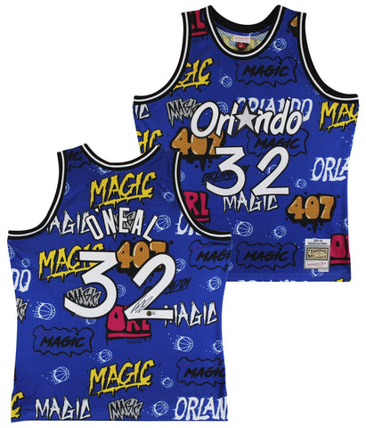 Magic Shaquille O'Neal Signed Alt Blue M&N 1994-95 HWC Swingman Jersey BAS Wit