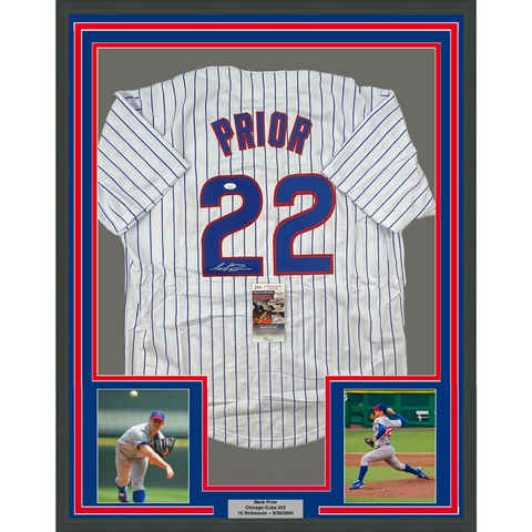 Framed Autographed/Signed Mark Prior 33x42 Chicago Pinstripe Jersey JSA COA