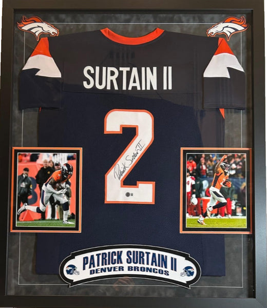 Patrick Surtain II Autographed Custom Navy Denver Broncos Jersey Framed BAS COA