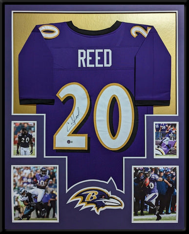 FRAMED BALTIMORE RAVENS ED REED AUTOGRAPHED SIGNED JERSEY BAS HOLO