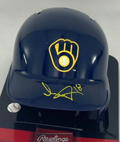 Milwaukee Brewers LUIS LARA Signed Rawlings BLUE Mini Helmet AUTO - BAS
