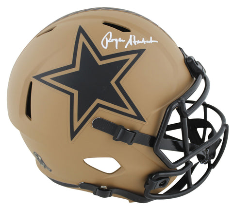 Cowboys Roger Staubach Signed Salute To Service II F/S Speed Rep Helmet BAS Wit