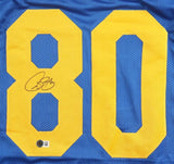 Isaac Bruce St. Louis Signed Throwback Blue Football Jersey BAS