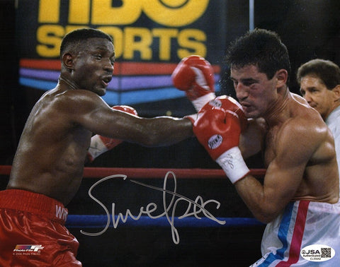 Pernell 'Sweet Pea' Whitaker Signed Boxing Punching Action 8x10 Photo -(JSA COA)