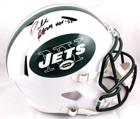 Darrelle Revis Autographed Jets F/S 98-18 Speed Helmet w/HOF - Beckett W Holo