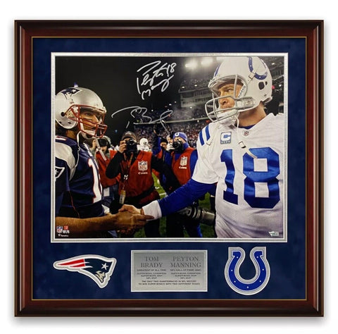 Tom Brady & Peyton Manning Signed Autographed Photo Framed to 23x27 Fanatics