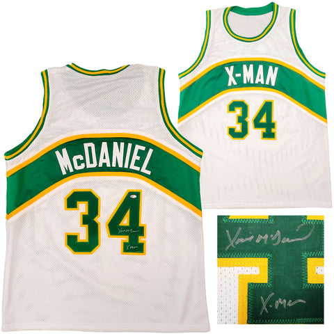 SEATTLE SUPERSONICS XAVIER MCDANIEL AUTOGRAPHED WHITE JERSEY X-MAN MCS 202419