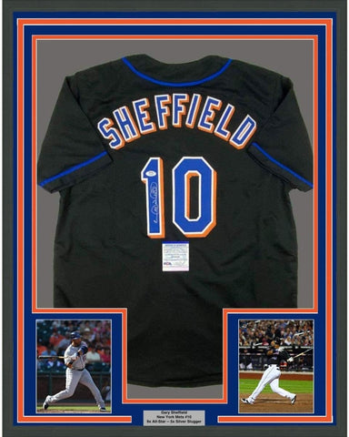 FRAMED Signed GARY SHEFFIELD 35x39 New York Black Jersey PSA COA
