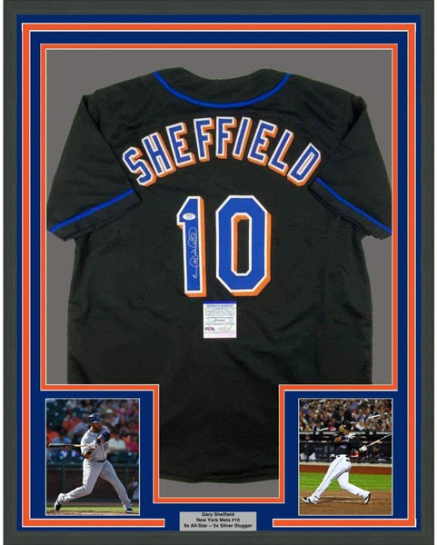 FRAMED Signed GARY SHEFFIELD 35x39 New York Black Jersey PSA COA