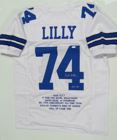 Bob Lilly Autographed White Stat1 Pro Style Jersey W/ HOF- JSA W Auth *4