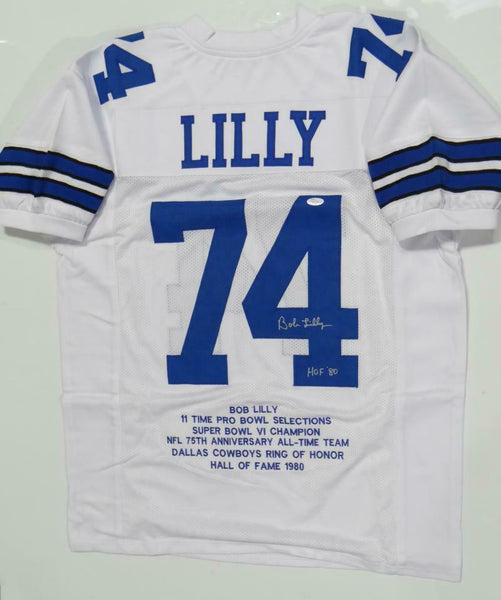 Bob Lilly Autographed White Stat1 Pro Style Jersey W/ HOF- JSA W Auth *4