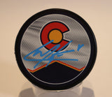 Cale Makar Autographed Puck - Colorado Flag Jersey/Burgandy Av's Jersey Graphics