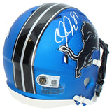 Calvin Johnson Autographed Detroit Lions Blue 2024 Speed Mini Helmet Beckett