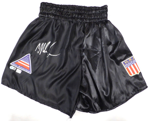 Mike Tyson Autographed Signed Black Boxing Trunks Beckett BAS QR #BB45260