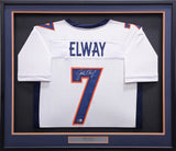 BRONCOS JOHN ELWAY AUTOGRAPHED FRAMED WHITE & BLUE JERSEY BECKETT WITNESS 233684