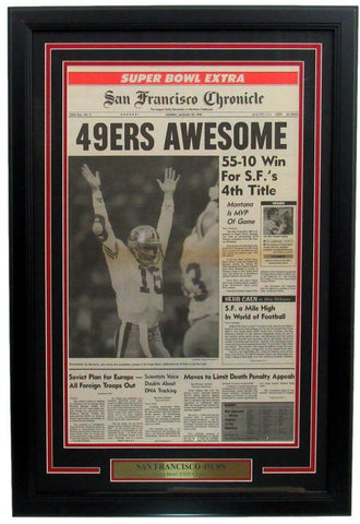 1990 San Francisco Chronicle Newspaper 49ers Super Bowl XXIV Champ Framed 166183