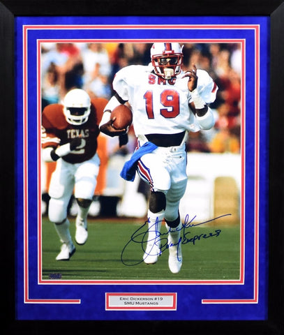 ERIC DICKERSON SIGNED SMU MUSTANGS 16x20 FRAMED PHOTO W/ PONY EXPRESS