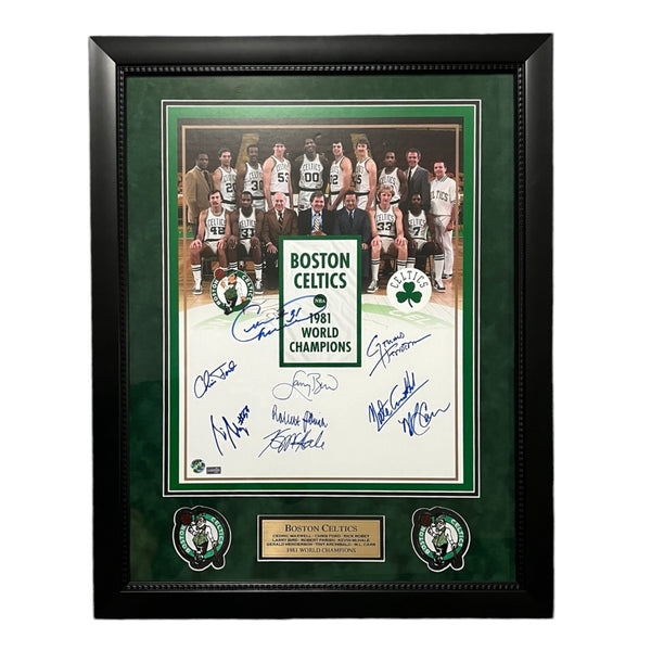 1981 Boston Celtics World Champions Autographed 16x20 Photo Framed To 23x27