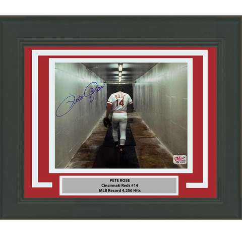 Framed Autographed/Signed Pete Rose Red 8x10 Photo Athlete Hologram COA Holo #4