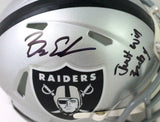 Bryan Edwards Autographed Raiders Mini Helmet w/ Just Win Baby- Beckett W *Black